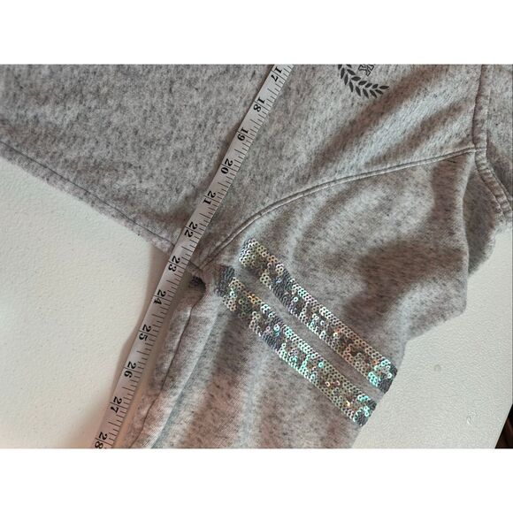 PINK Victoria's Secret Women's Heather Gray Fleece Glitter Full Zip Hoodie Large - Picture 5 of 7
